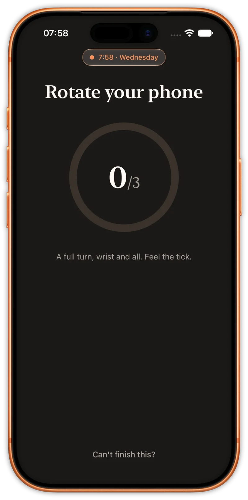 The Rotate mission asking for three full turns of the phone